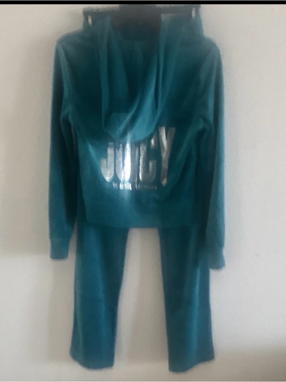 Juicy Couture Teal Velour Hoodie & Joggers Set with Metallic Logo